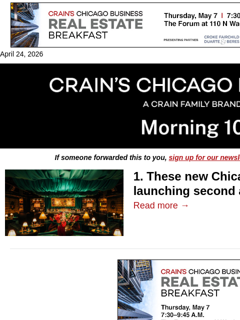 crainalerts newsletter: Restaurants launching second acts