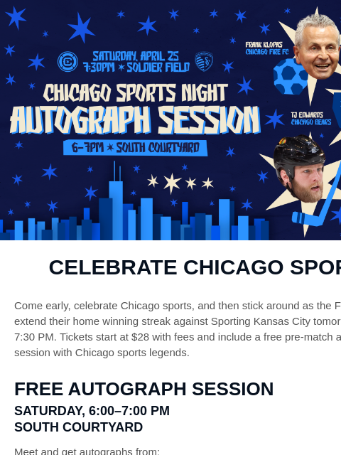 chicagofirefc newsletter: ❗FREE❗ Autograph Session With Chicago Sports Legen...