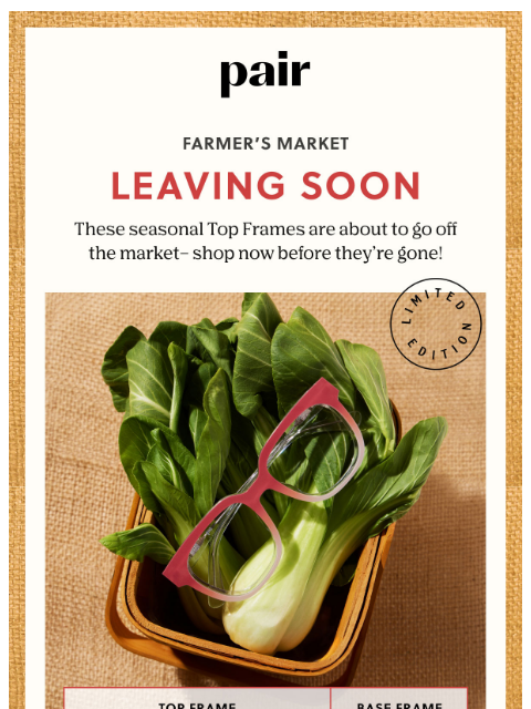 paireyewear newsletter: Leaving Soon: Farmer’s Market 🌻👒