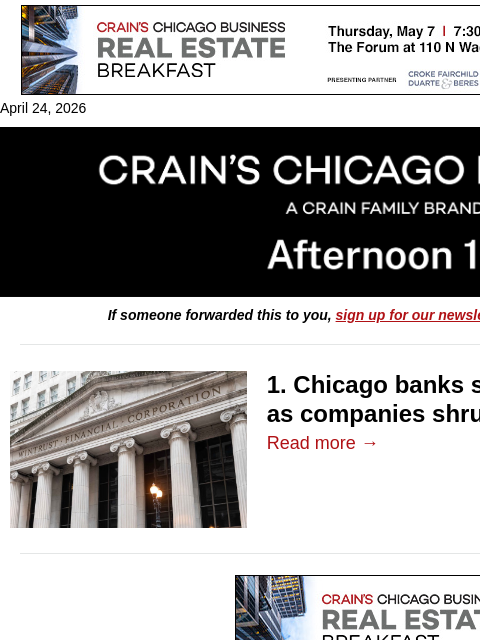 crainalerts newsletter: Loan demand lifts bank earnings​