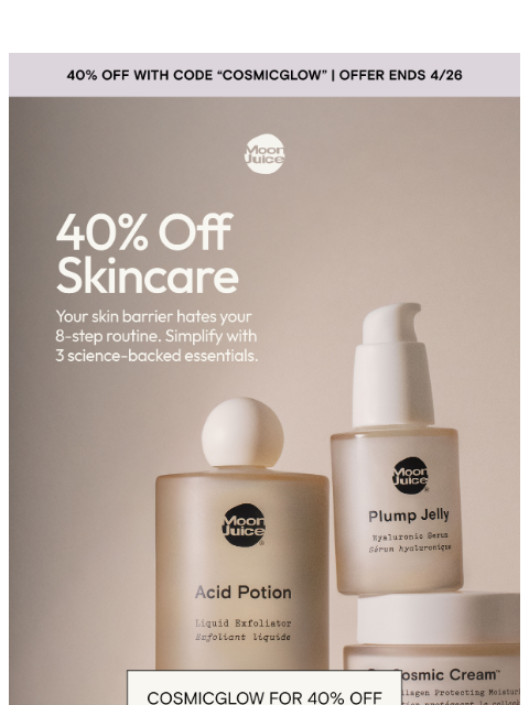 moonjuice newsletter: 40% off skincare cult-faves