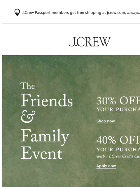 jcrew newsletter: Hit checkout: 30% off your purchase