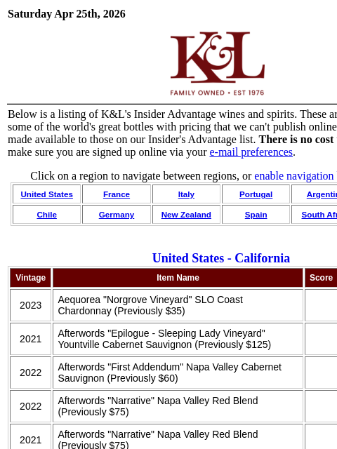 klwines newsletter: Insider's Advantage