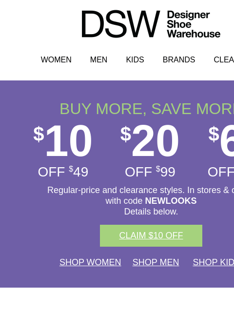dsw newsletter: $10 off to celebrate spring