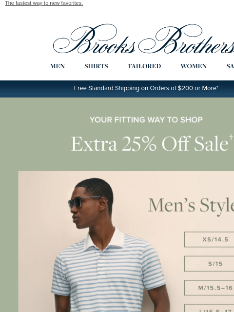 brooksbrothers newsletter: Shop by size: an extra 25% off sale