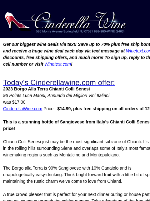 winelibrary newsletter: 2023 Borgo Alla Terra Chianti Colli Senesi (96 LM)...