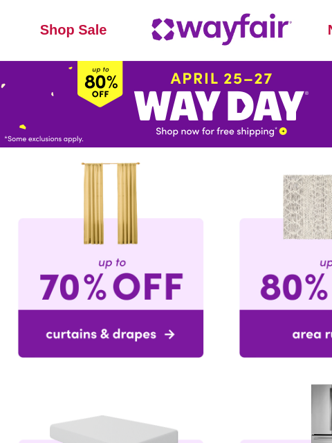 wayfair newsletter: 🟣 🟡 🟣 WAY DAY IS ON 🟣 🟡 🟣