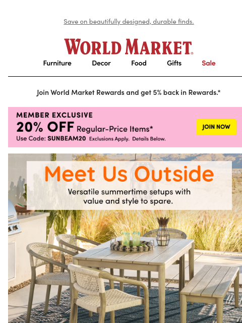 emailworldmarket newsletter: ❗Get 20% off outdoor updates with your Coupon.