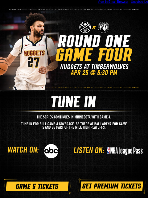 thedenvernuggets newsletter: Game 4 tonight. Don’t miss it