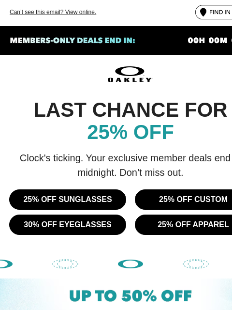 oakley newsletter: 25% Off Ends Tonight