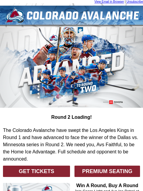 thecoloradoavalanche newsletter: 🚨 Your Avs are Advancing to Round 2!