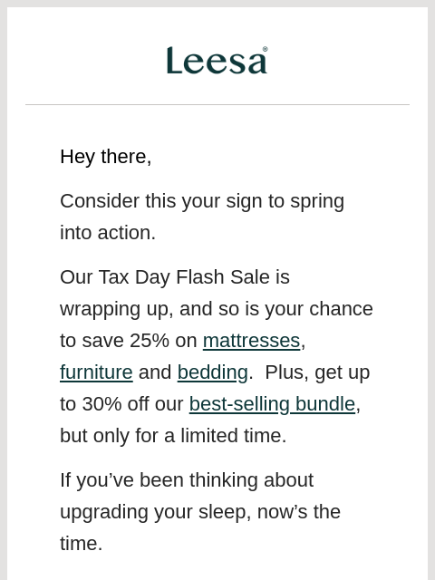 leesasleep newsletter: Don’t miss out! Our Tax Day Flash Sale is coming t...