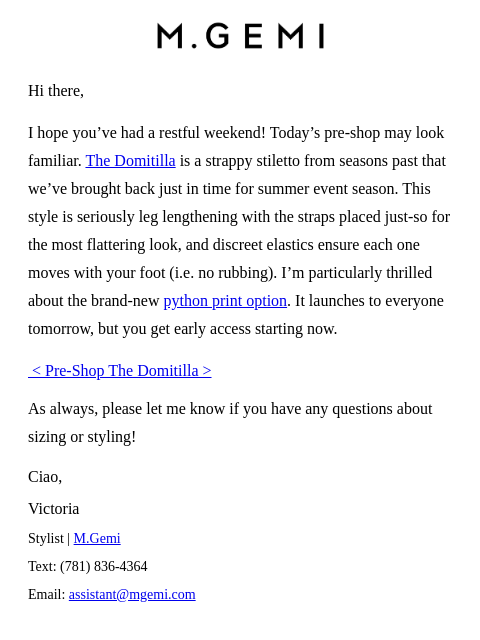 mgemi newsletter: Pre-Shop The Domitilla