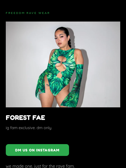 freedomravewear newsletter: we made one we're not putting on the site 🌿