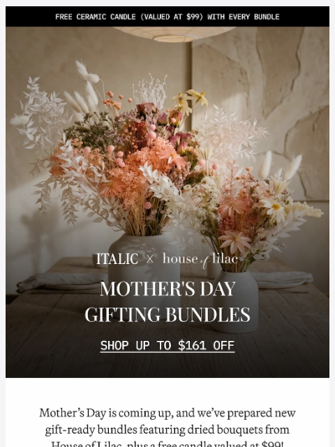 italic newsletter: NEW: Mother's Day Flower Bundles