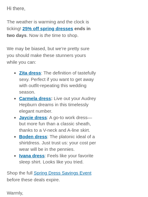 mmlafleur newsletter: 2 more days to save on spring dresses.