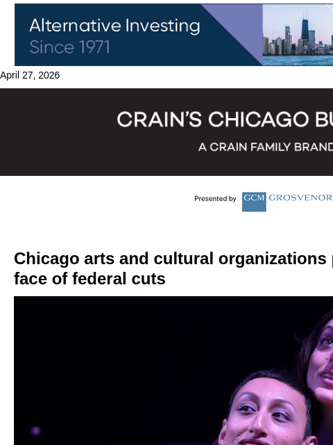crainalerts newsletter: ​Arts funding chaos rocks local groups​
