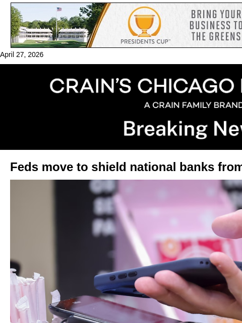 crainalerts newsletter: Feds move to limit Illinois swipe fee law