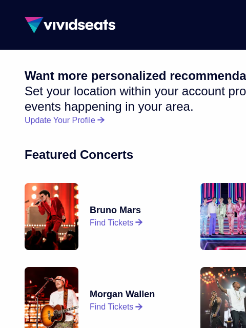 vividseats newsletter: Your National Ticket Update