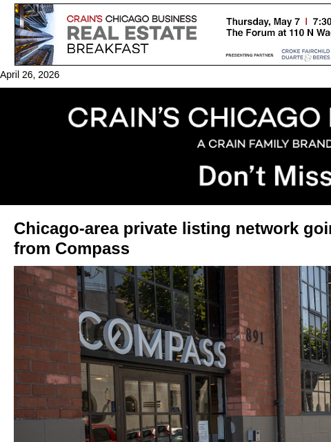 crainalerts newsletter: Chicago-area private listing network going nationa...