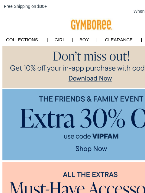 gymboree newsletter: Extra 30% off Friends & Family Final Hours!