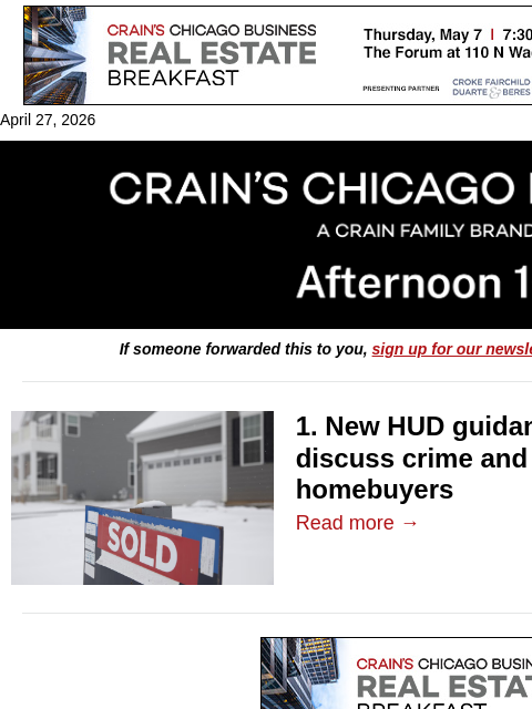 crainalerts newsletter: Trump's HUD reverses course on housing data