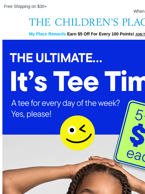 childrensplace newsletter: Buy 5+ Graphic Tees at Only $5 EACH!