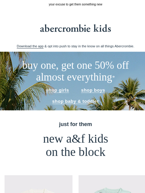 abercrombie newsletter: BOGO 50% OFF almost everything*