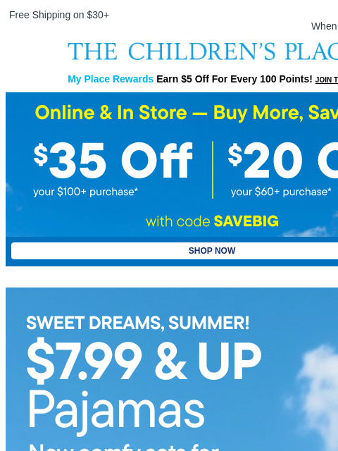 childrensplace newsletter: $7.99+ Fun PJs Made for Summer Nights
