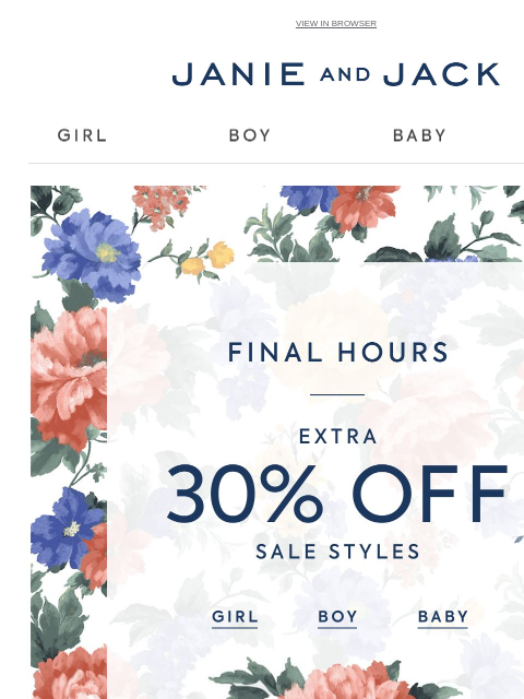 janieandjack newsletter: Final countdown: extra 30% off