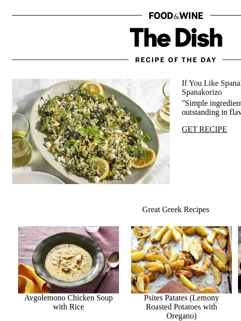 foodandwine newsletter: Spanakorizo