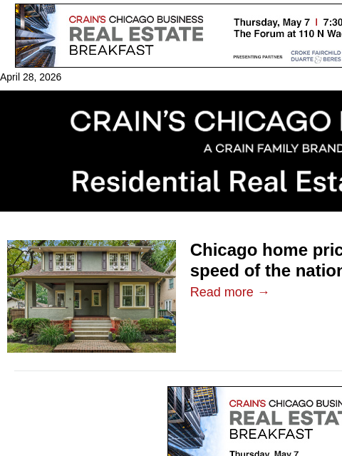 crainalerts newsletter: Chicago home prices hit new highs