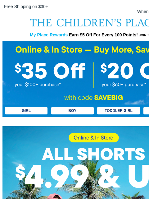 childrensplace newsletter: Happening Now: $20 off $60+ 💸💸