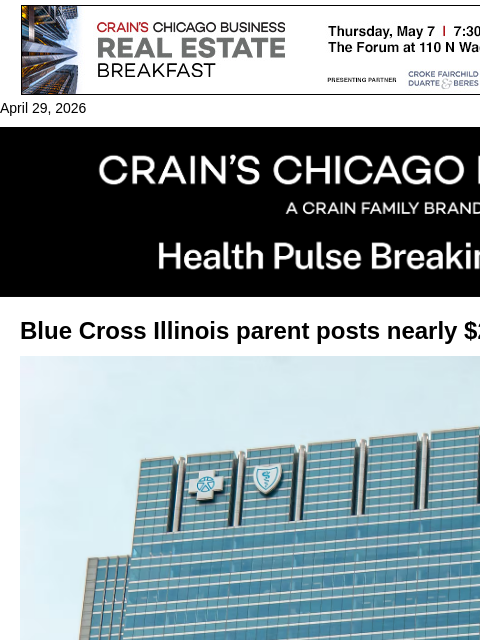 crainalerts newsletter: HCSC posts nearly $2B loss