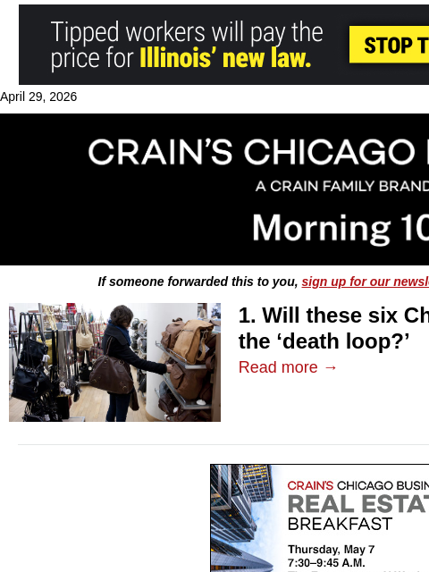 crainalerts newsletter: Chicago-area malls stuck in 'death loop'​