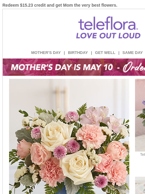 teleflora newsletter: You’ve Earned a [$15.23] Credit