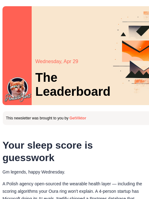 producthunt newsletter: 😸 Your sleep score is guesswork