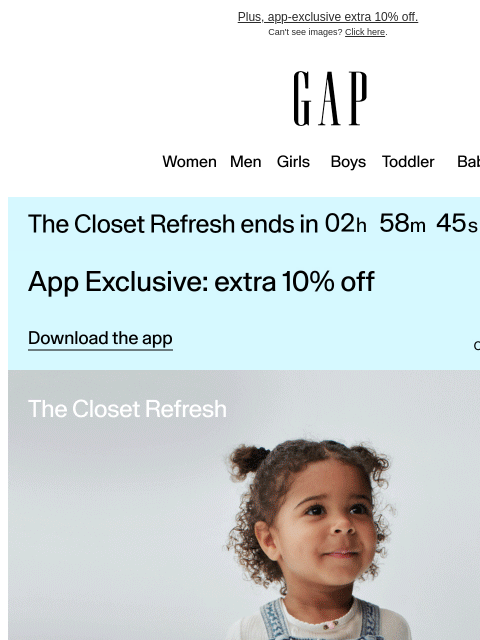gap newsletter: Half off your purchase is over at midnight