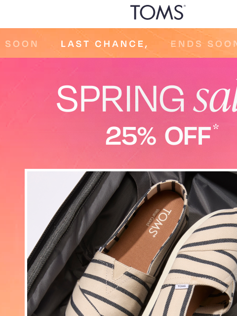 toms newsletter: 25% Off Ends at Midnight