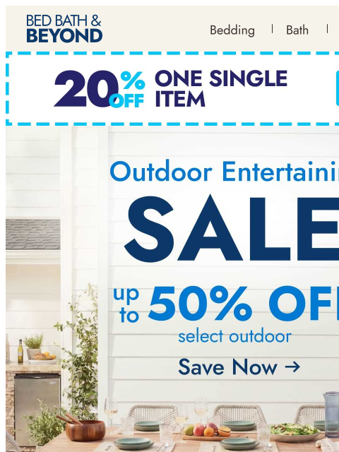 bedbathandbeyond newsletter: Outdoor style, up to 50% off ☀️