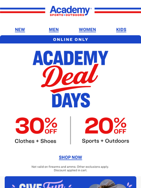 academy newsletter: Score 30% Off Clothes + Shoes from Top Brands