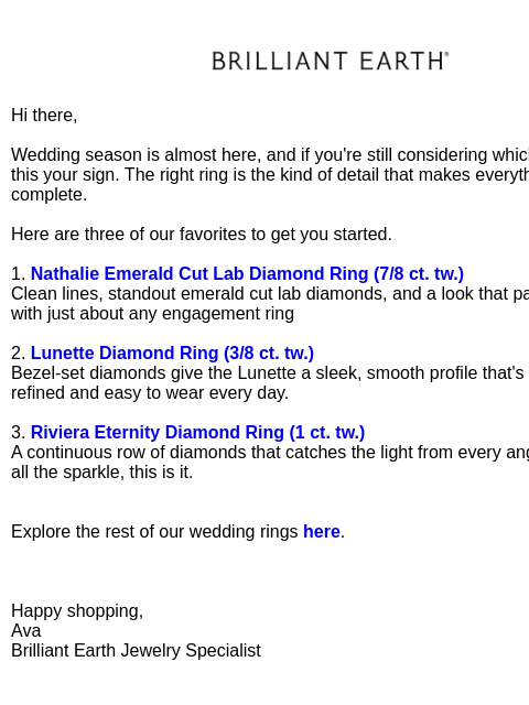 brilliantearth newsletter: Your wedding ring is waiting
