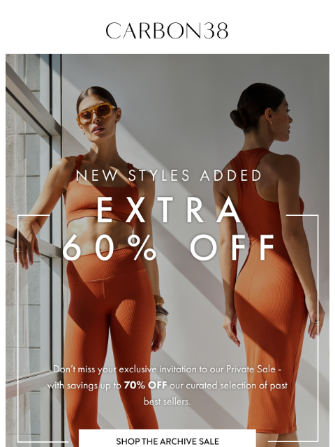 carbon38 newsletter: New Styles Added - Now an Extra 60% Off