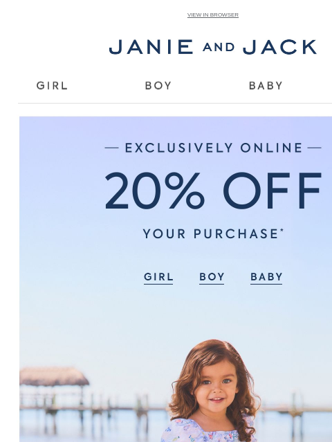 janieandjack newsletter: Take 20% off (even new arrivals)