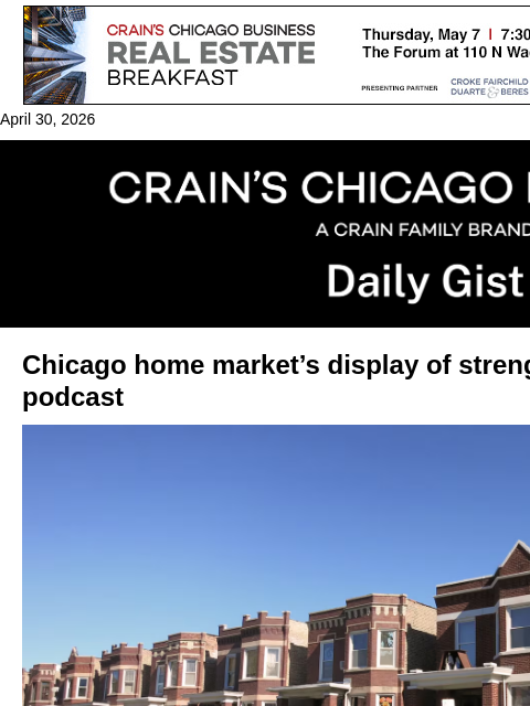 crainalerts newsletter: Chicago home market’s display of strength: Crain’s...