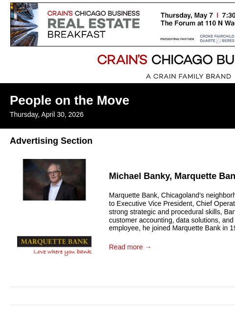 crainalerts newsletter: Crain's Chicago Business - People on the Move