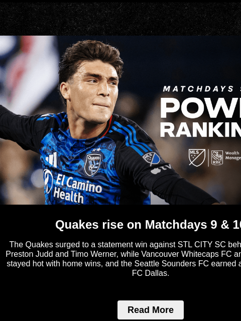 mlssoccer newsletter: San Jose Earthquakes claim the top spot