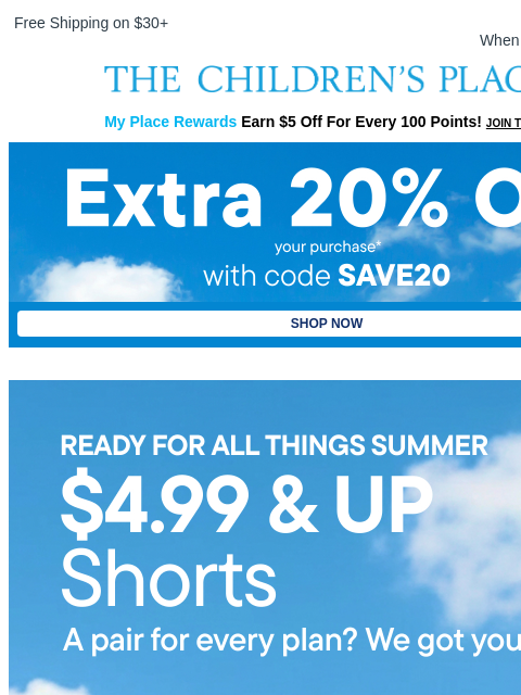 childrensplace newsletter: Shorts for *Every* Summertime Plan