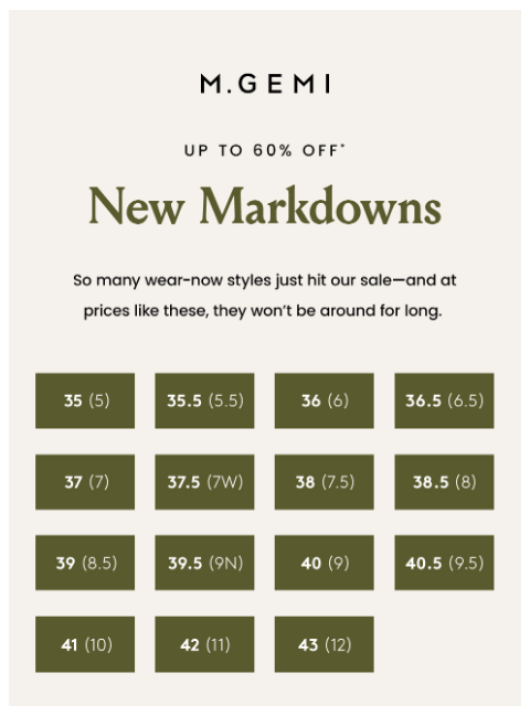 mgemi newsletter: Two Words: New Markdowns