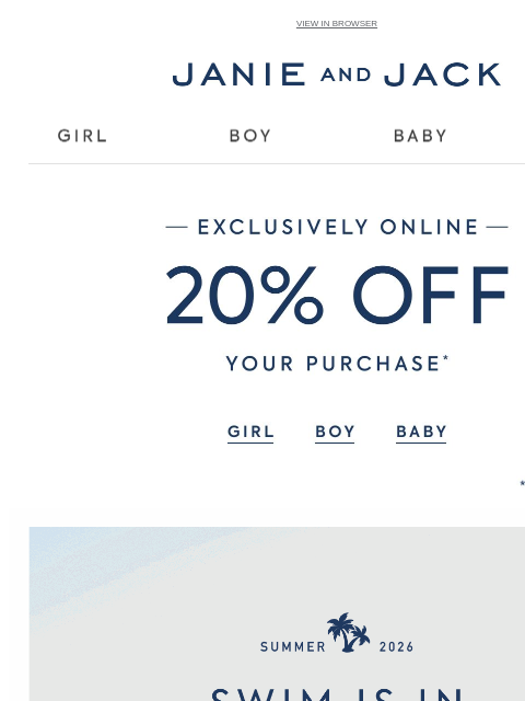 janieandjack newsletter: New swim styles + 20% off sitewide